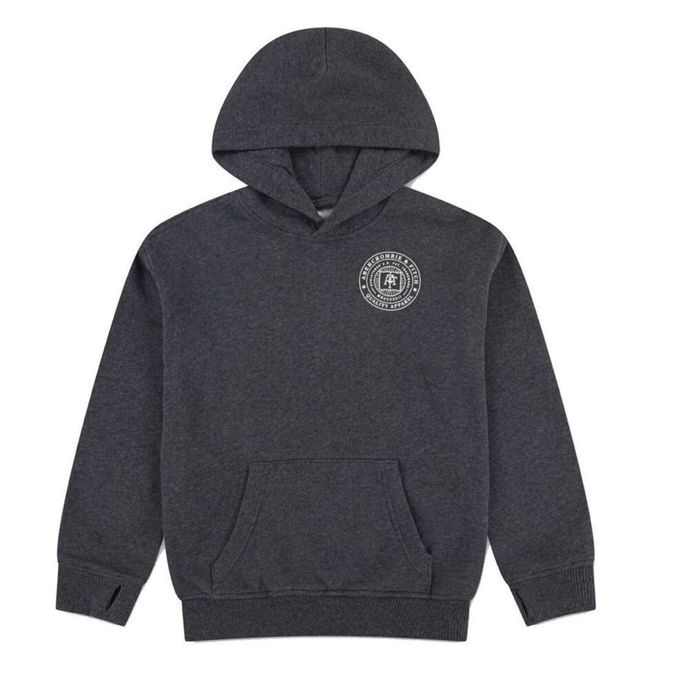 Abercrombie & Fitch Anthracite Heather Logo Printed Hoodie, 7/8 - NWT